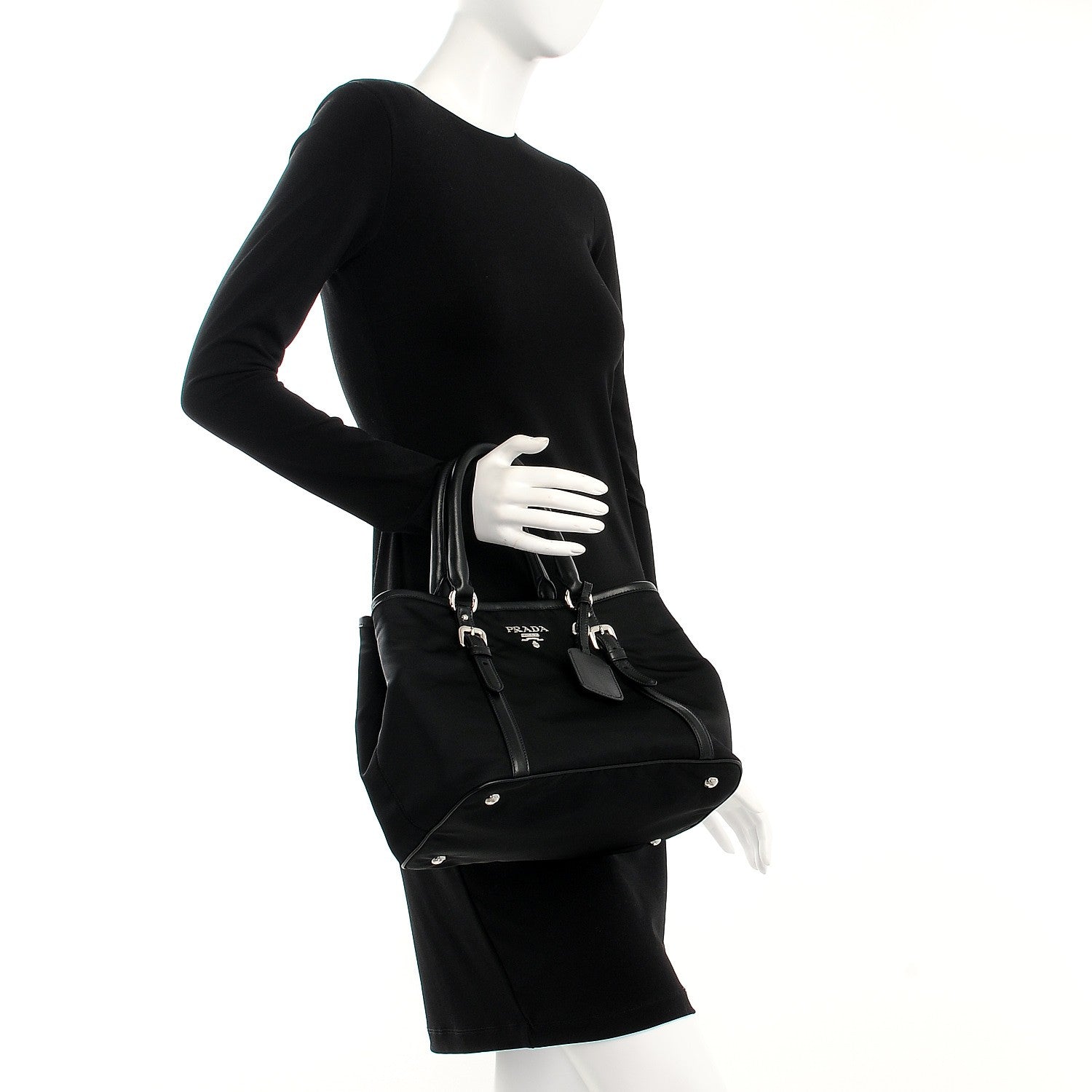 Prada Nylon Tessuto Soft Calf Tote Nero Black 3 of 8