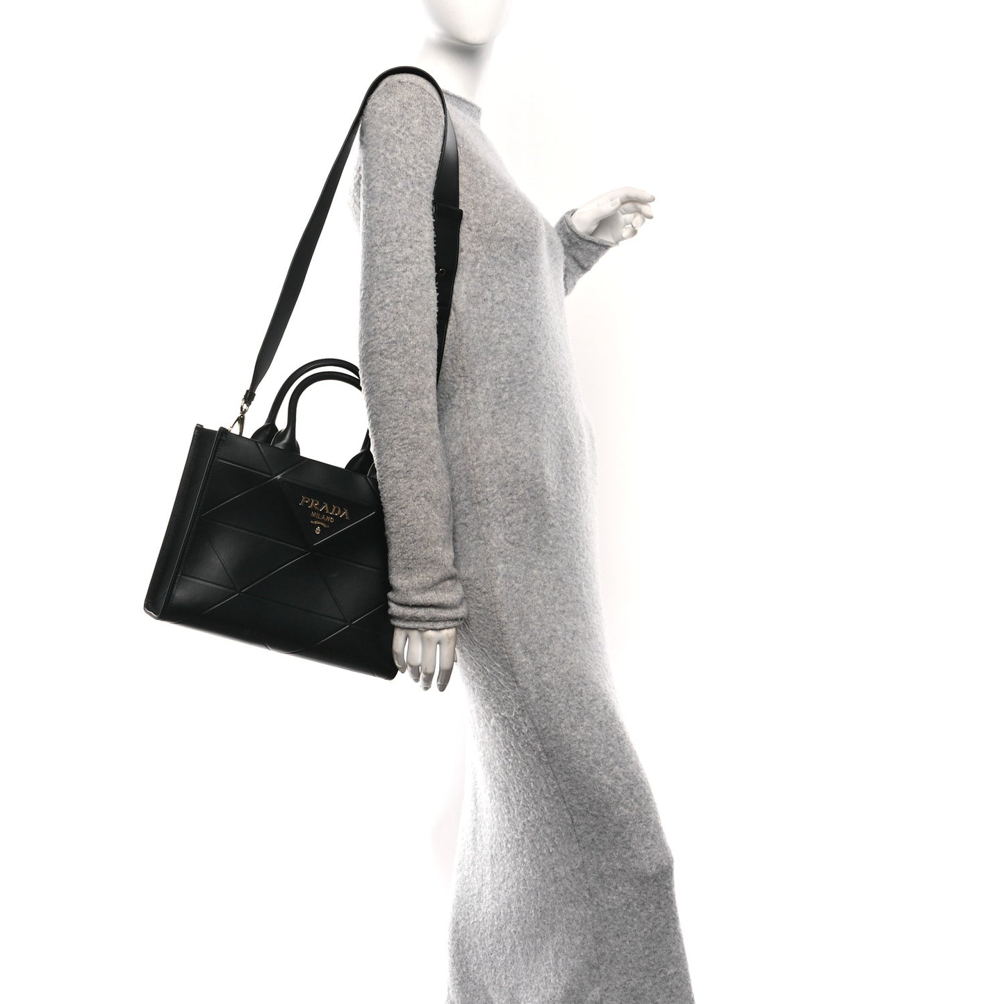 Soft Calfskin Triangolo Symbole Embossed Small Tote Black