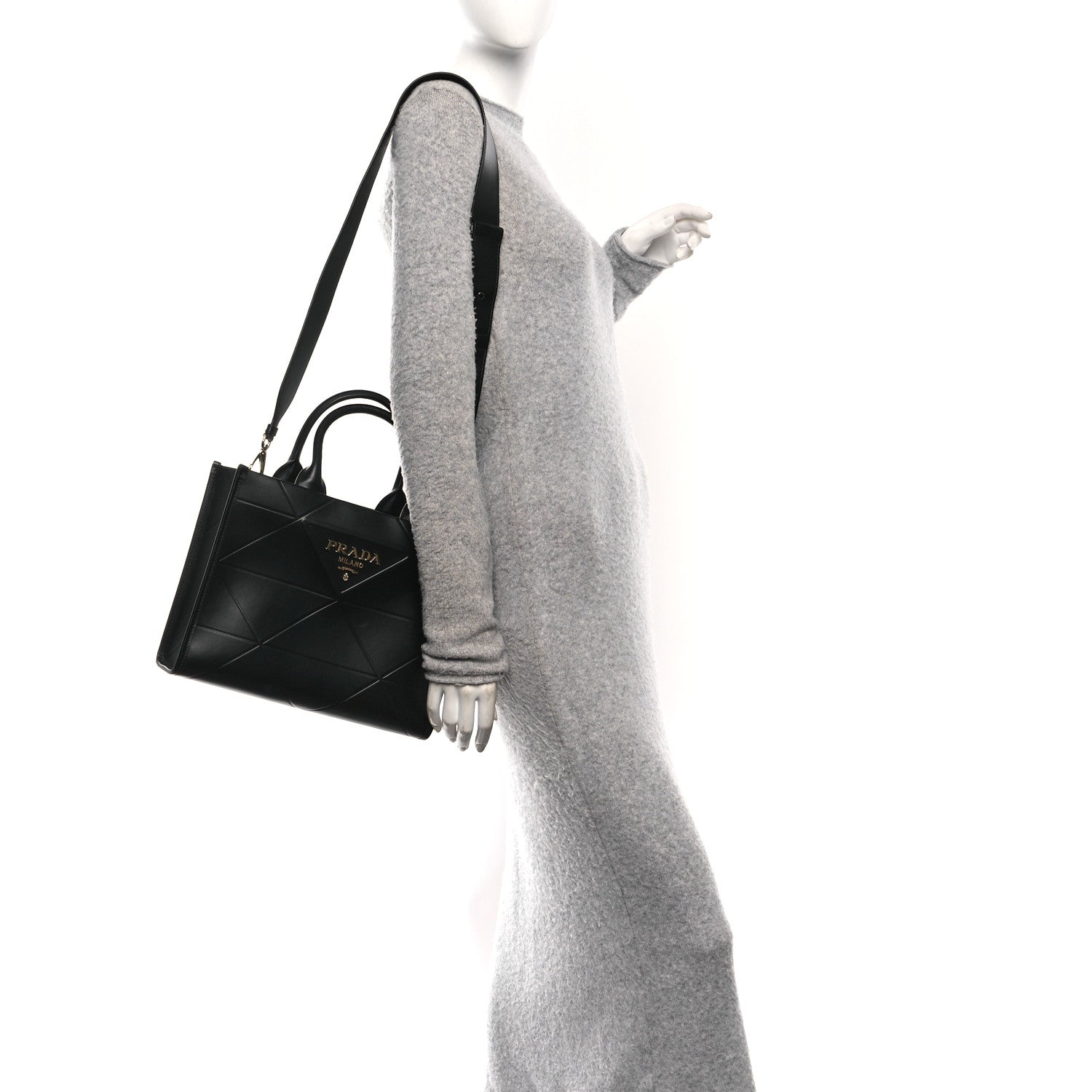Prada Soft Calfskin Triangolo Symbole Embossed Small Tote Black 2 of 10