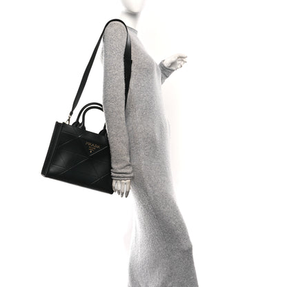 Prada Soft Calfskin Triangolo Symbole Embossed Small Tote Black 2 of 10