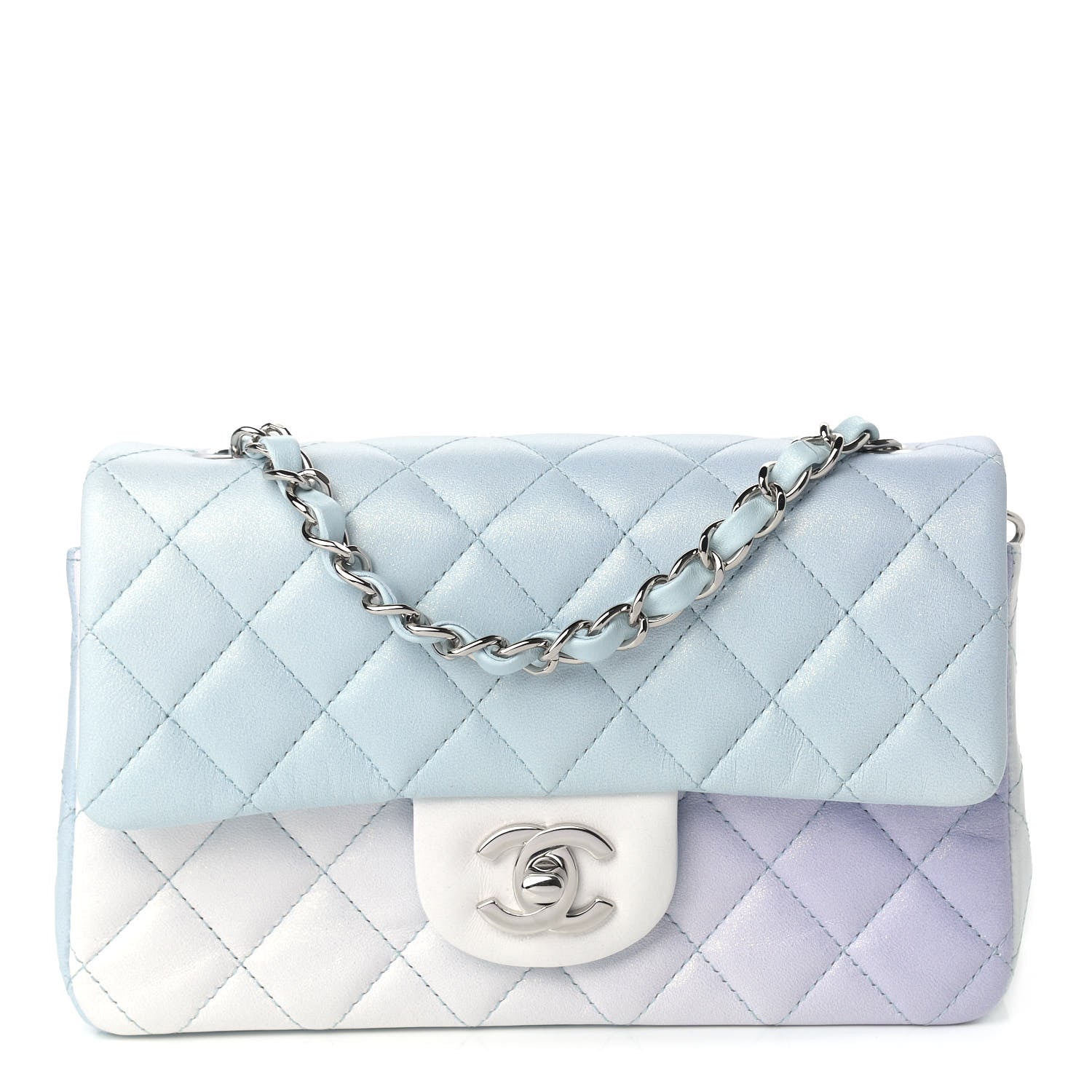 Chanel Perforated Lambskin Quilted Mini Rectangular Flap Light Blue Light Purple White 1 of 9