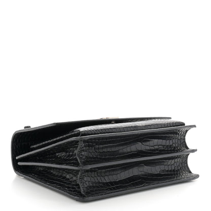 Saint Laurent Calfskin Crocodile Embossed Medium Monogram Sunset Black 4 of 10