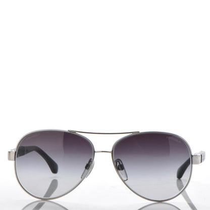 Chanel Lambskin Quilted CC Aviator Sunglasses 4195-Q Black SIlver 6 of 6