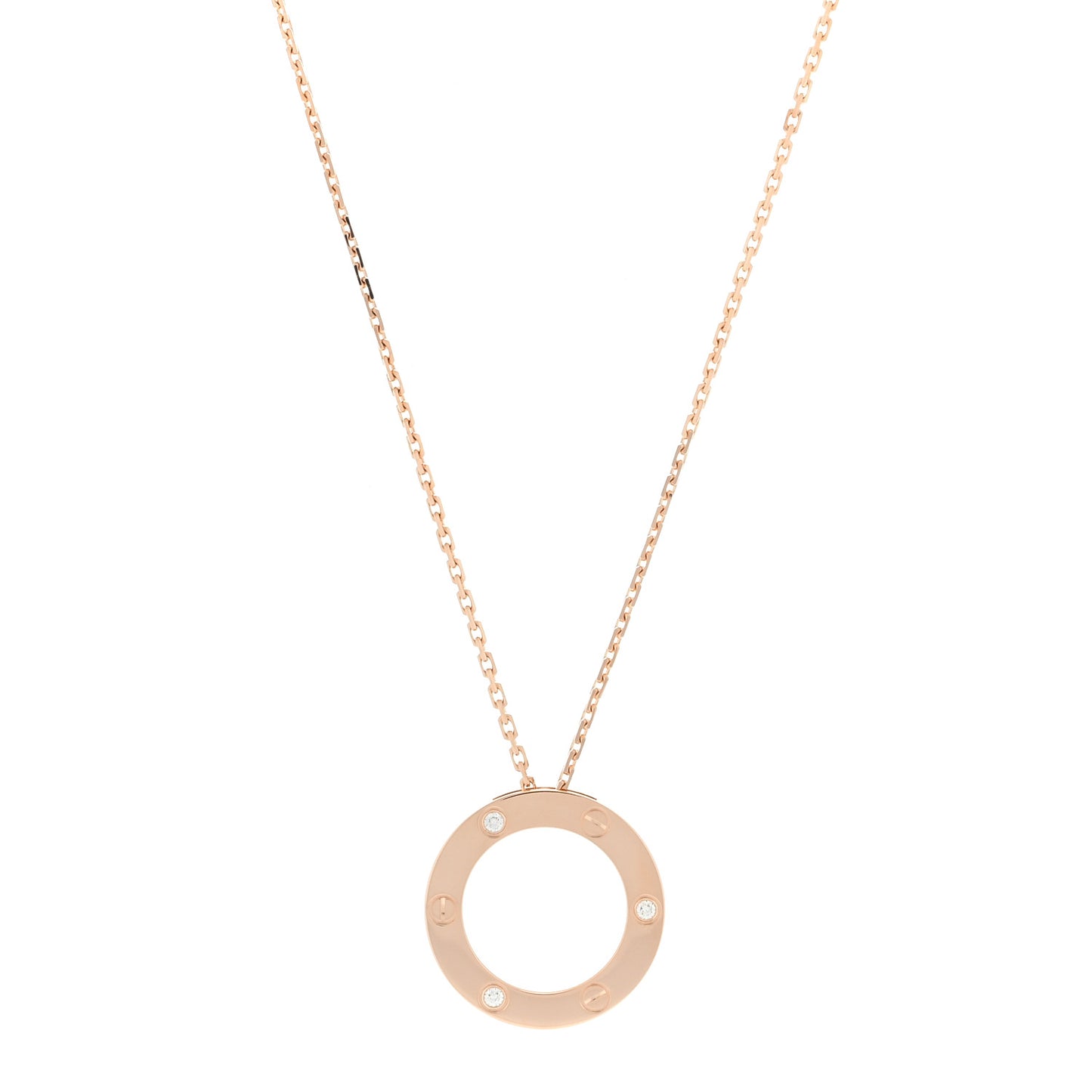 18K Pink Gold 3 Diamonds LOVE Pendant Necklace