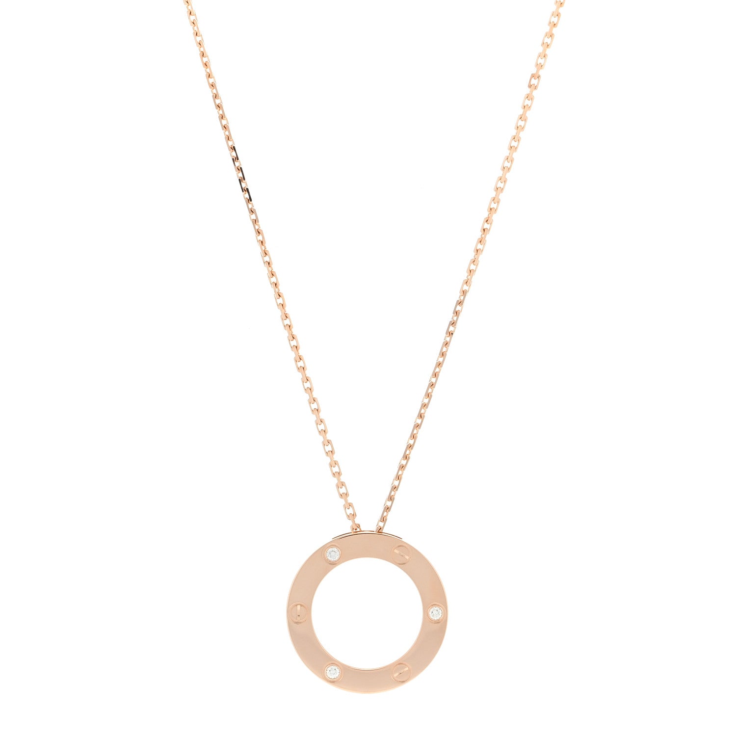 Cartier 18K Pink Gold 3 Diamonds LOVE Pendant Necklace 1 of 3
