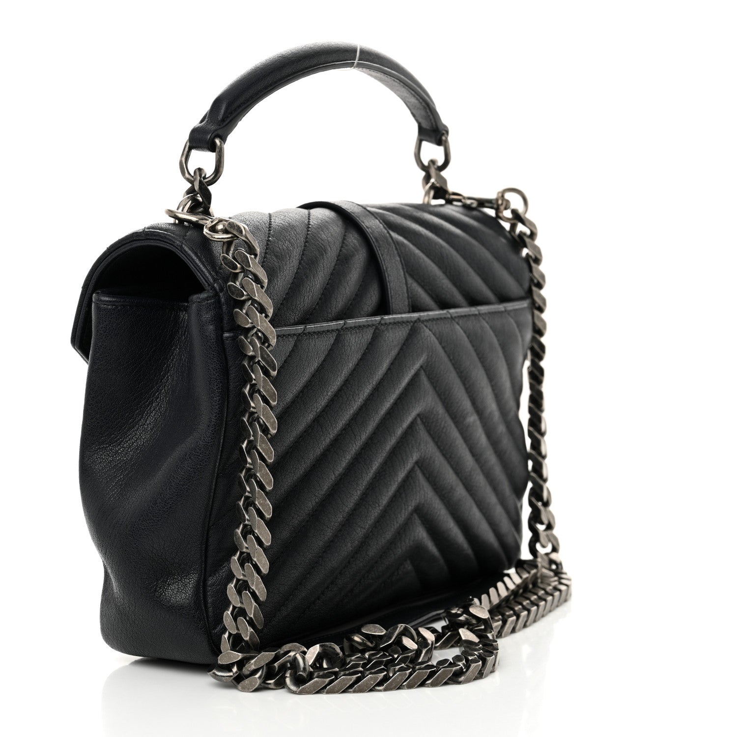 Saint Laurent Sheepskin Matelasse Chevron Monogram Medium College Bag Navy 3 of 12