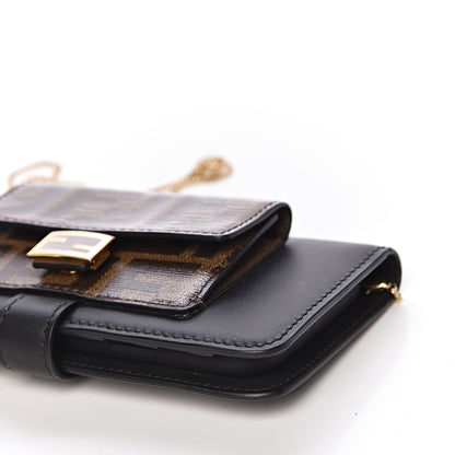 Fendi Vitello Century Glazed Fabric FF 1974 Baguette IPhone X Crossbody Black Mogano Panna 9 of 11