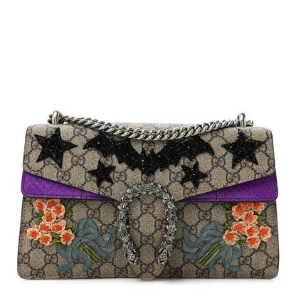Gucci GG Supreme Monogram Snakeskin Bat Embroidered Small Dionysus Shoulder Bag Purple 1 of 14