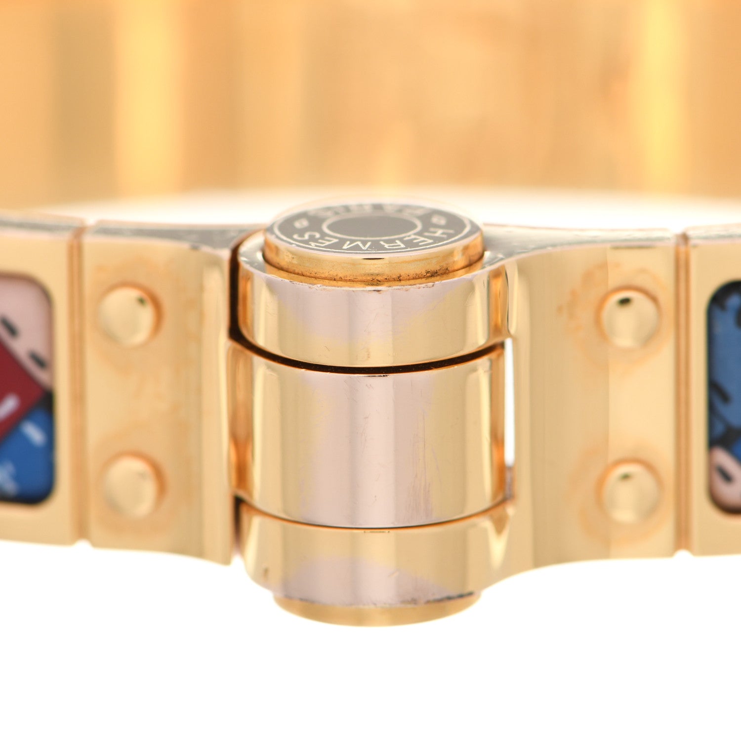 Hermes Enamel Printed Narrow Bolduc Au Carre Hinged Bracelet 5 of 8
