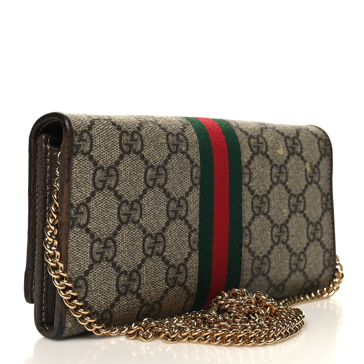 Gucci GG Supreme Monogram Web Ophidia Wallet On Chain Brown 3 of 11