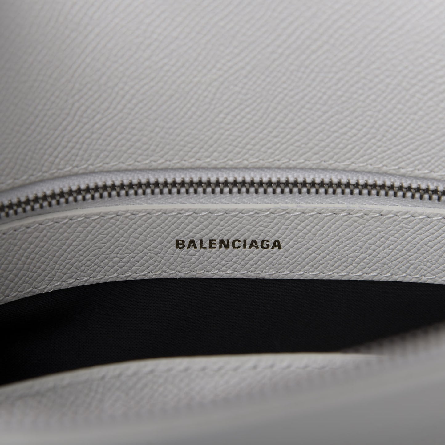 Signature Grained Calfskin Logo S Ville Top Handle Bag White Black