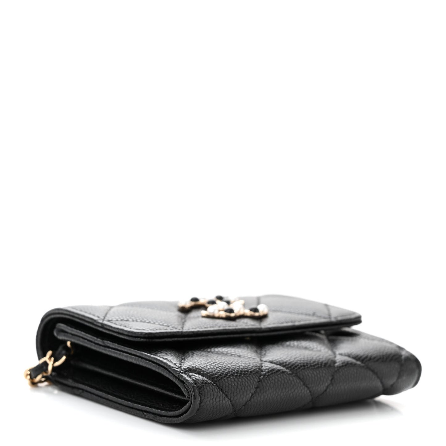 Caviar Quilted Coco Candy Card Holder On Chain Black