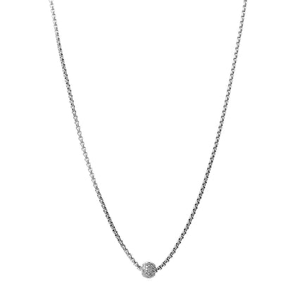 David Yurman Sterling Silver 18K White Gold Diamond Pave Ball Pendant Necklace 1 of 6