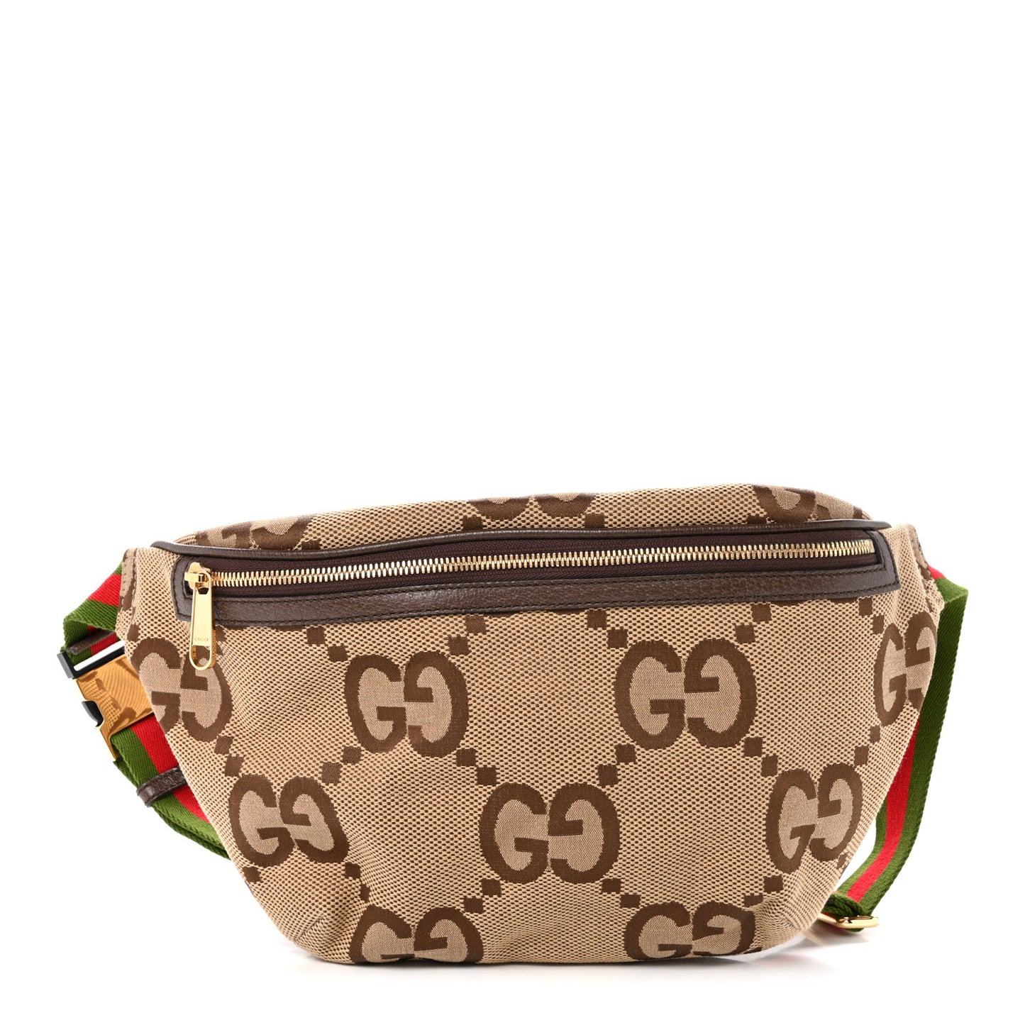Monogram Jumbo GG Textured Dollar Calfskin Web Belt Bag Camel Ebony New Acero