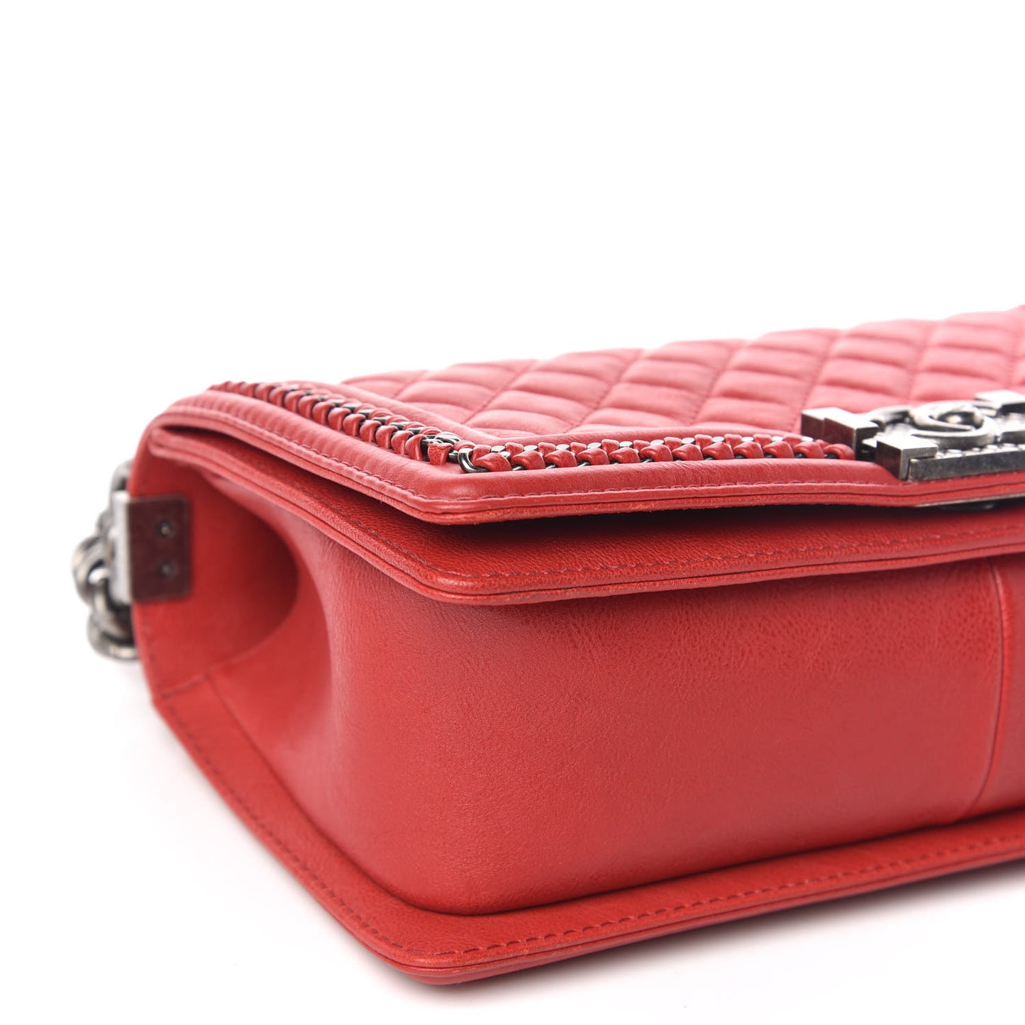 Calfskin Quilted Medium Top Handle Boy Flap Red