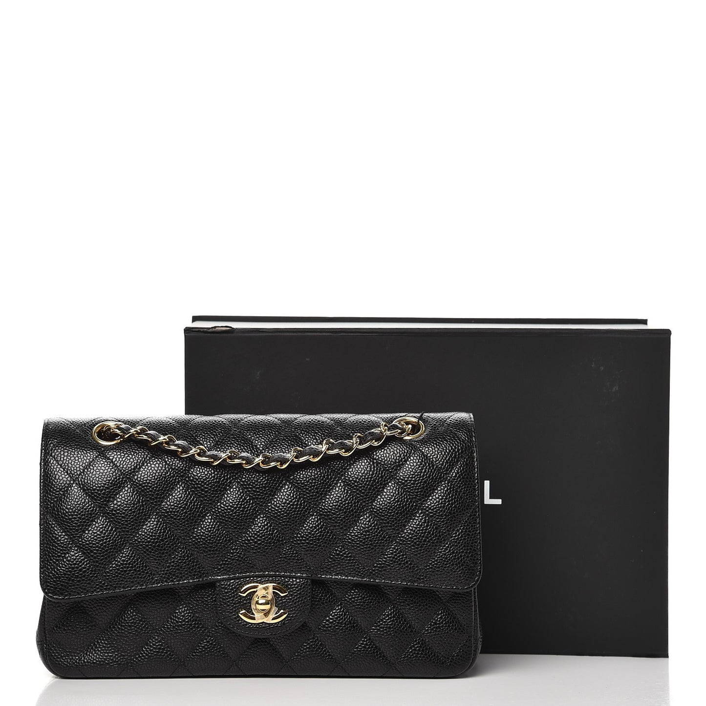 Caviar Quilted Medium Double Flap Black