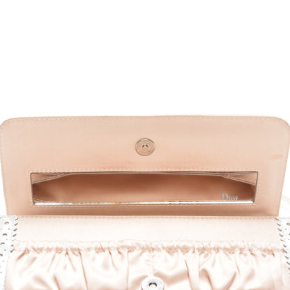Christian Dior Satin Leather Perforated Pearl Clutch Pink White 7 of 9