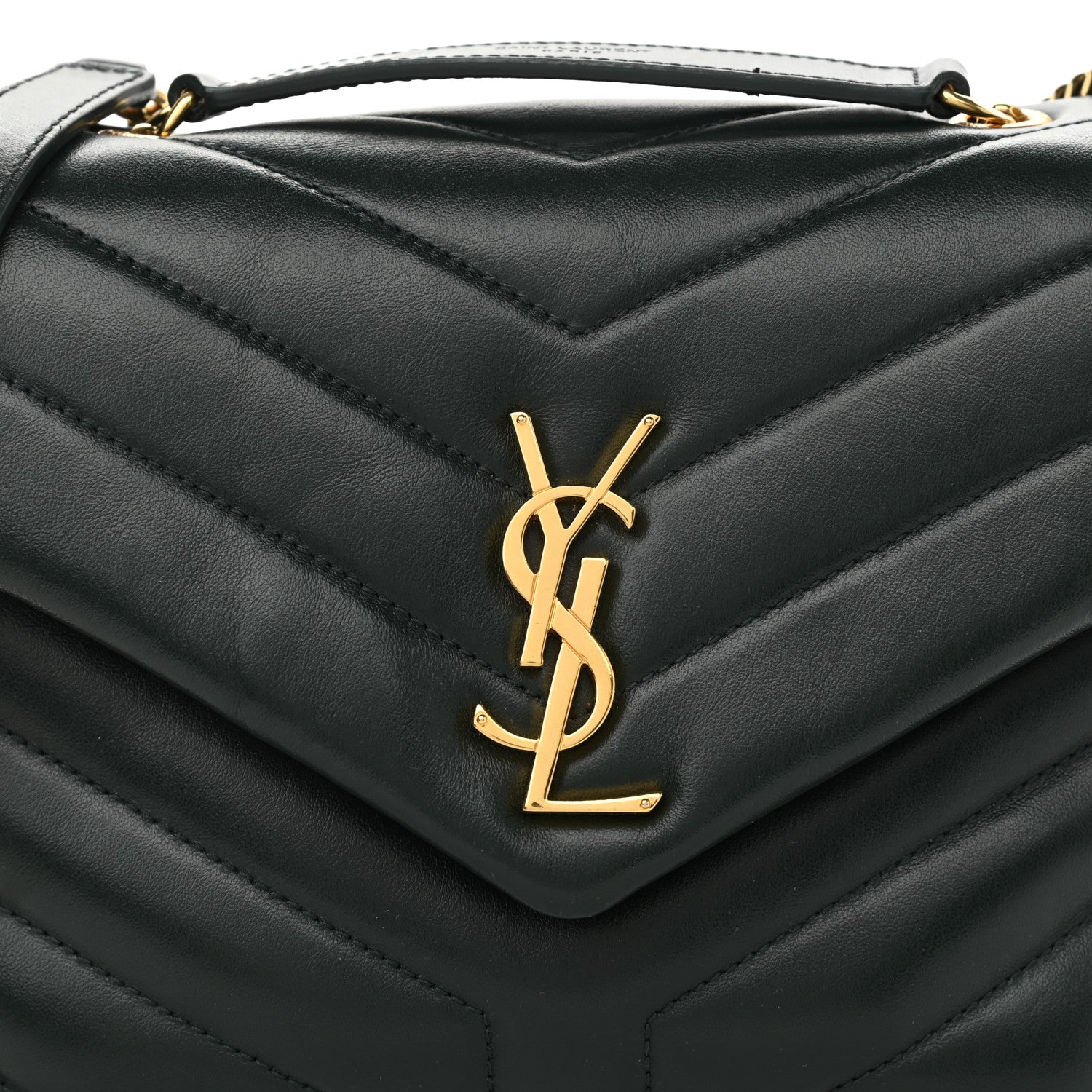Saint Laurent Calfskin Y Quilted Monogram Small Loulou Chain Satchel Dark Mint 9 of 12
