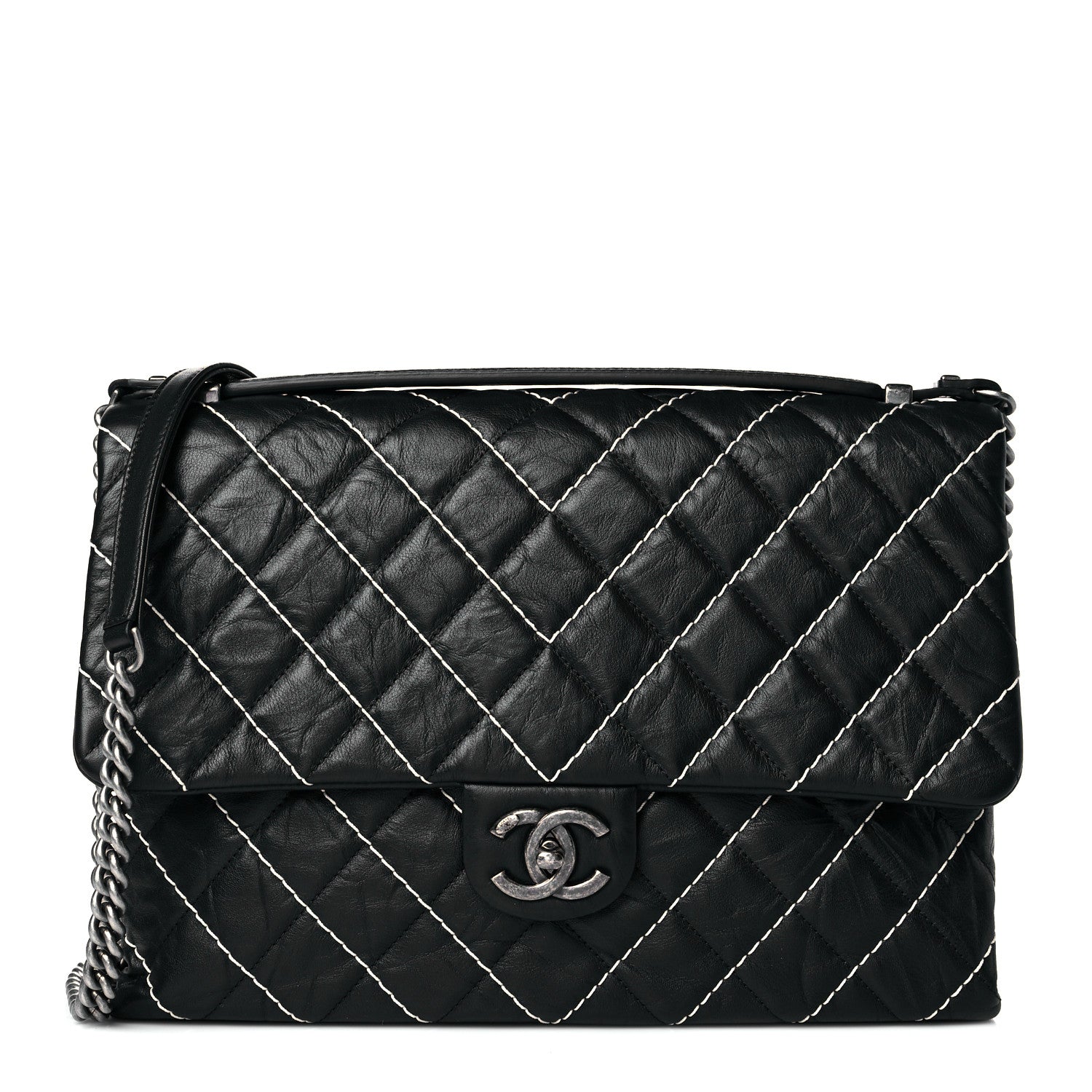 Chanel Calfskin Chevron Stitched Jumbo Single Flap Black 1 of 9