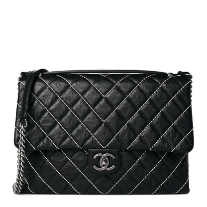Chanel Calfskin Chevron Stitched Jumbo Single Flap Black 1 of 9