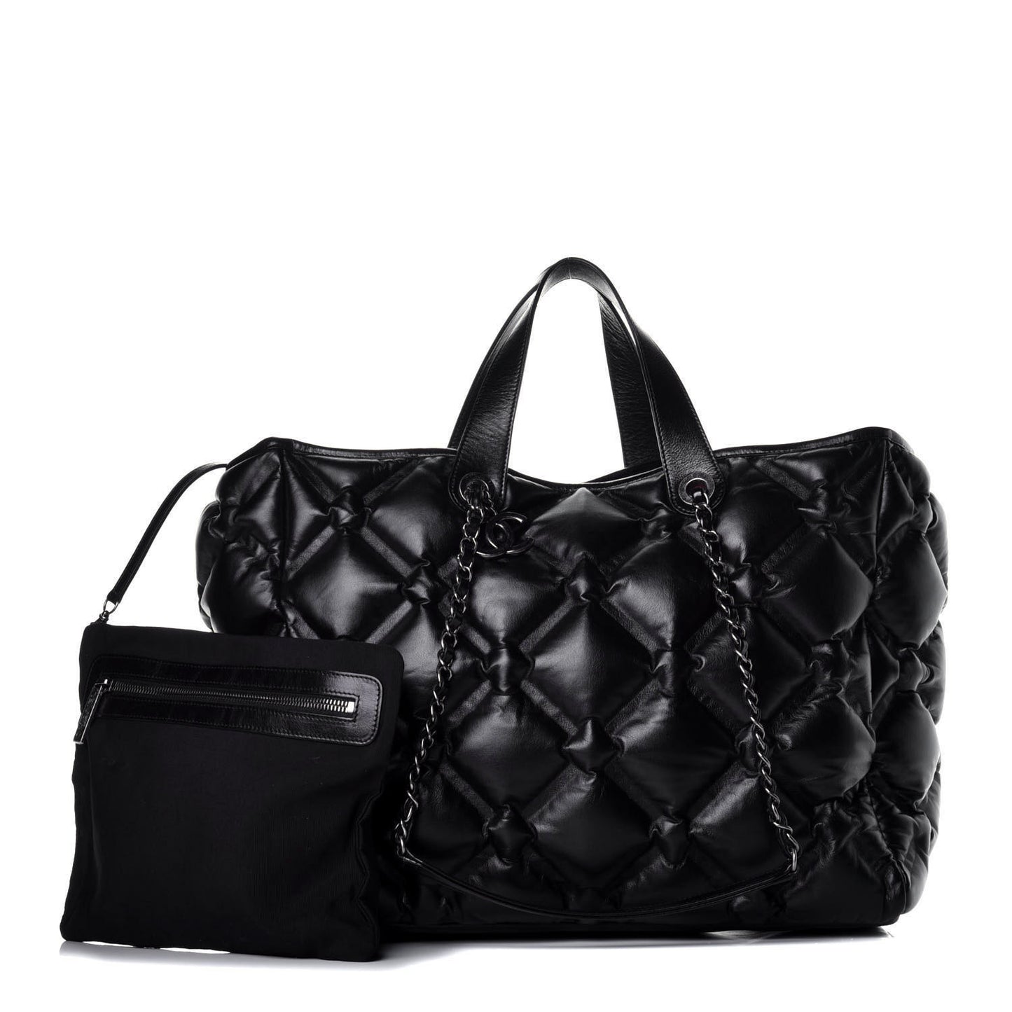 Calfskin Quilted Large Chesterfield Tote Black
