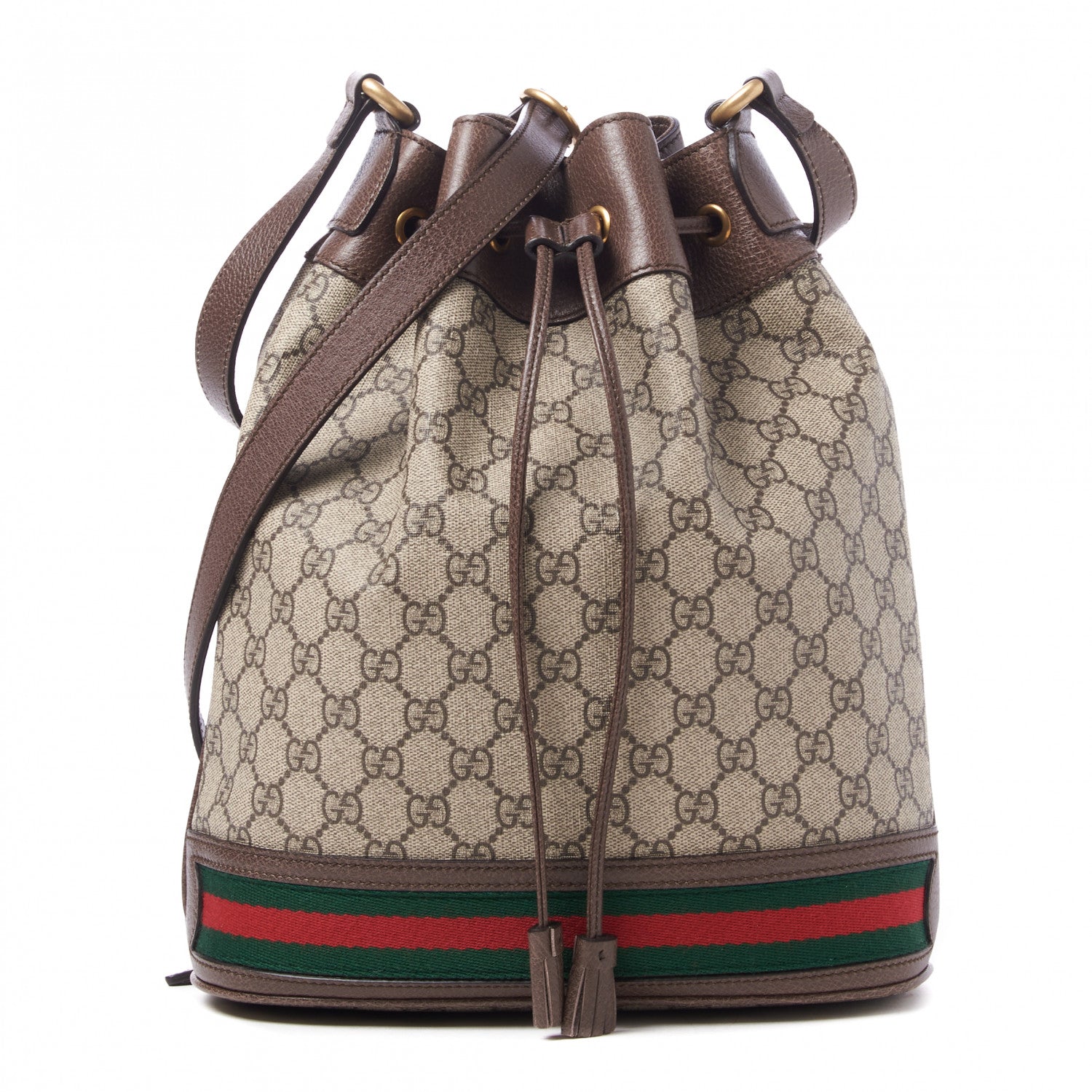 Gucci GG Supreme Monogram Web Ophidia Bucket Bag Brown 1 of 8