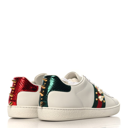 Gucci Calfskin Web Pearl Studded Womens Ace Sneakers 39.5 White 5 of 10