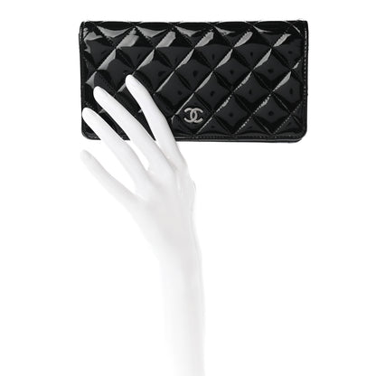 Chanel Patent Calfskin Quilted Yen Wallet Black 2 of 7