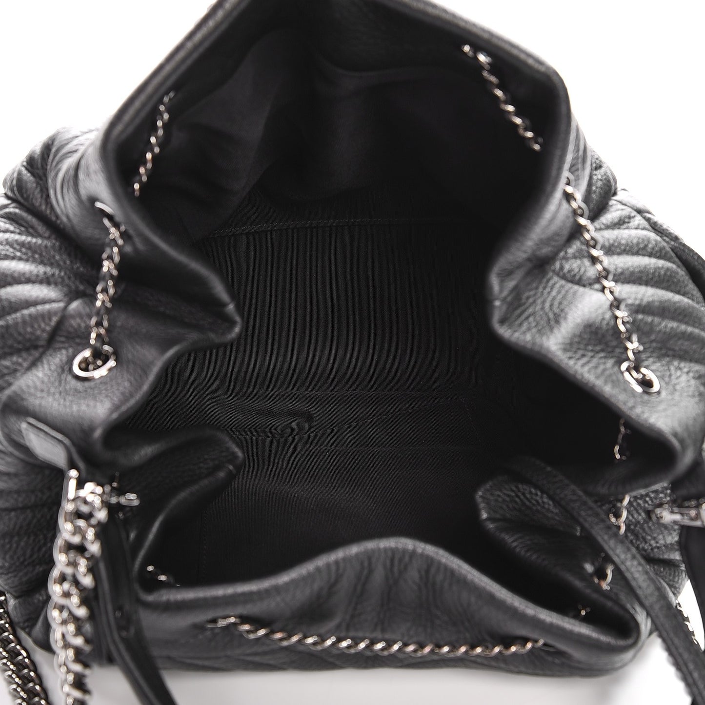 Deerskin Chevron Large CC Chain Bucket Drawstring Bag Black