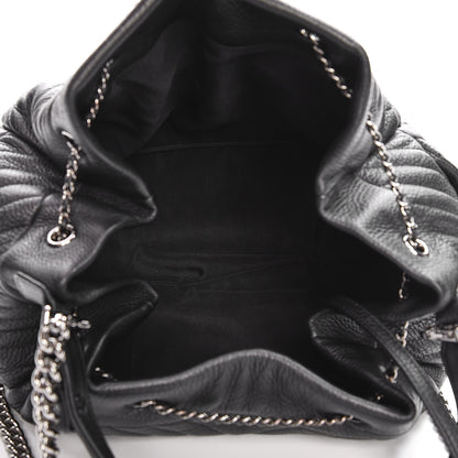 Chanel Deerskin Chevron Large CC Chain Bucket Drawstring Bag Black 5 of 8