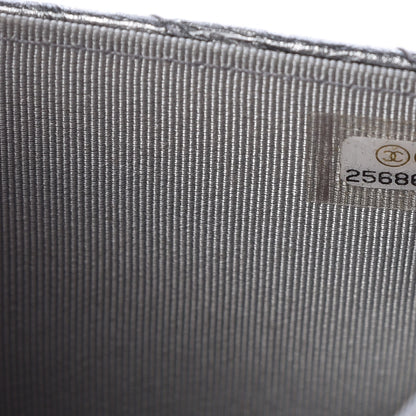 Chanel Patent Metallic Crumpled Calfskin Chevron Quilted Wallet On Chain WOC Silver 8 of 9