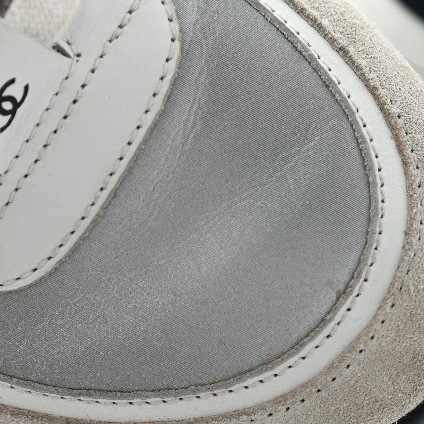 Nylon Calfskin Suede CC Womens Sneakers 37 White Orange