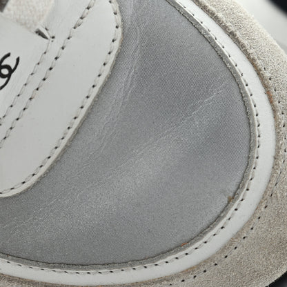 Chanel Nylon Calfskin Suede CC Womens Sneakers 37 White Orange 8 of 25