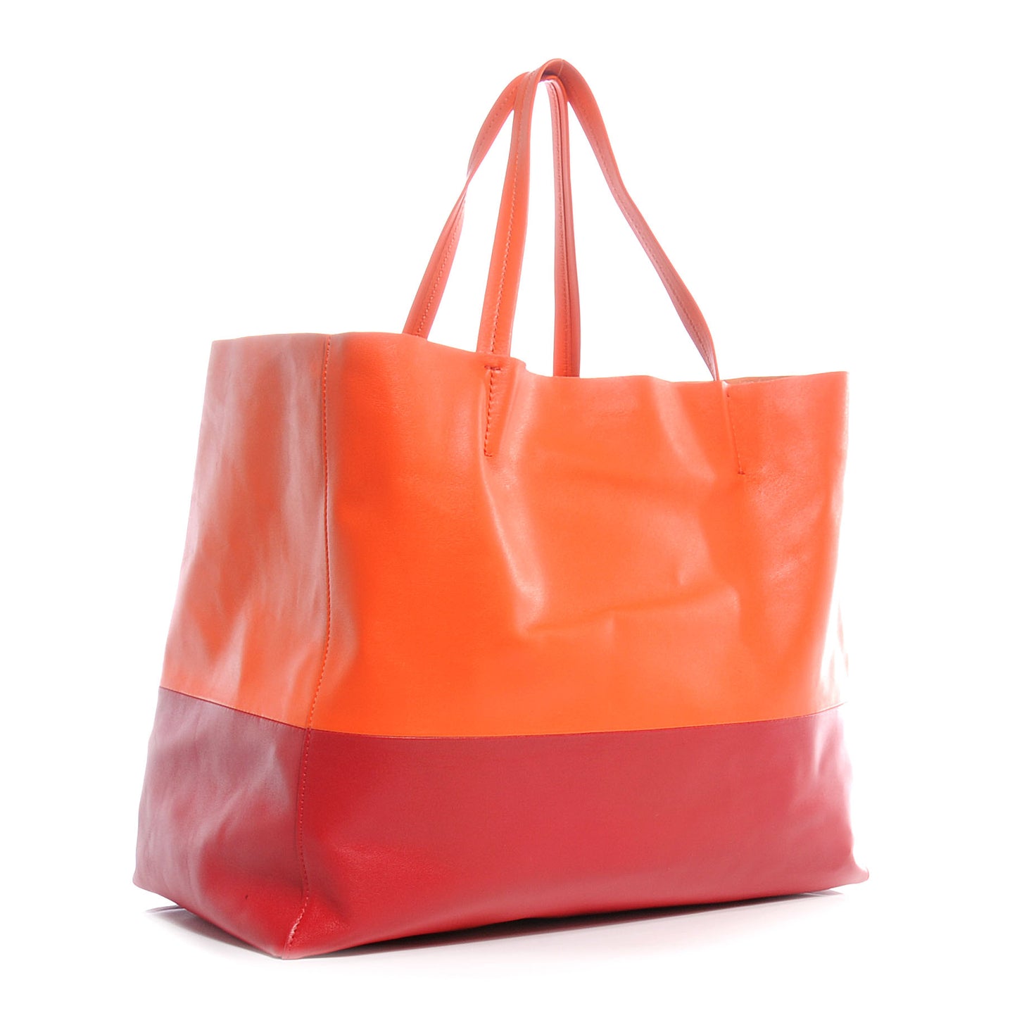 Leather Horizontal Bi-Color Cabas Orange Red