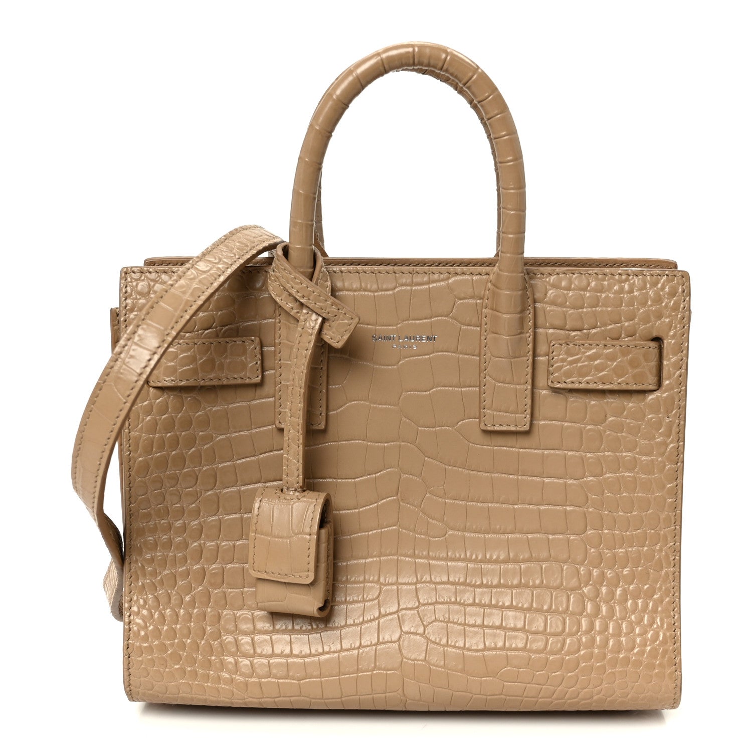 Saint Laurent Calfskin Crocodile Embossed Nano Sac De Jour Brown 1 of 11