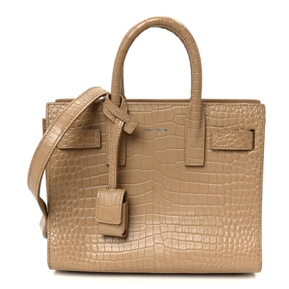 Saint Laurent Calfskin Crocodile Embossed Nano Sac De Jour Brown 1 of 11