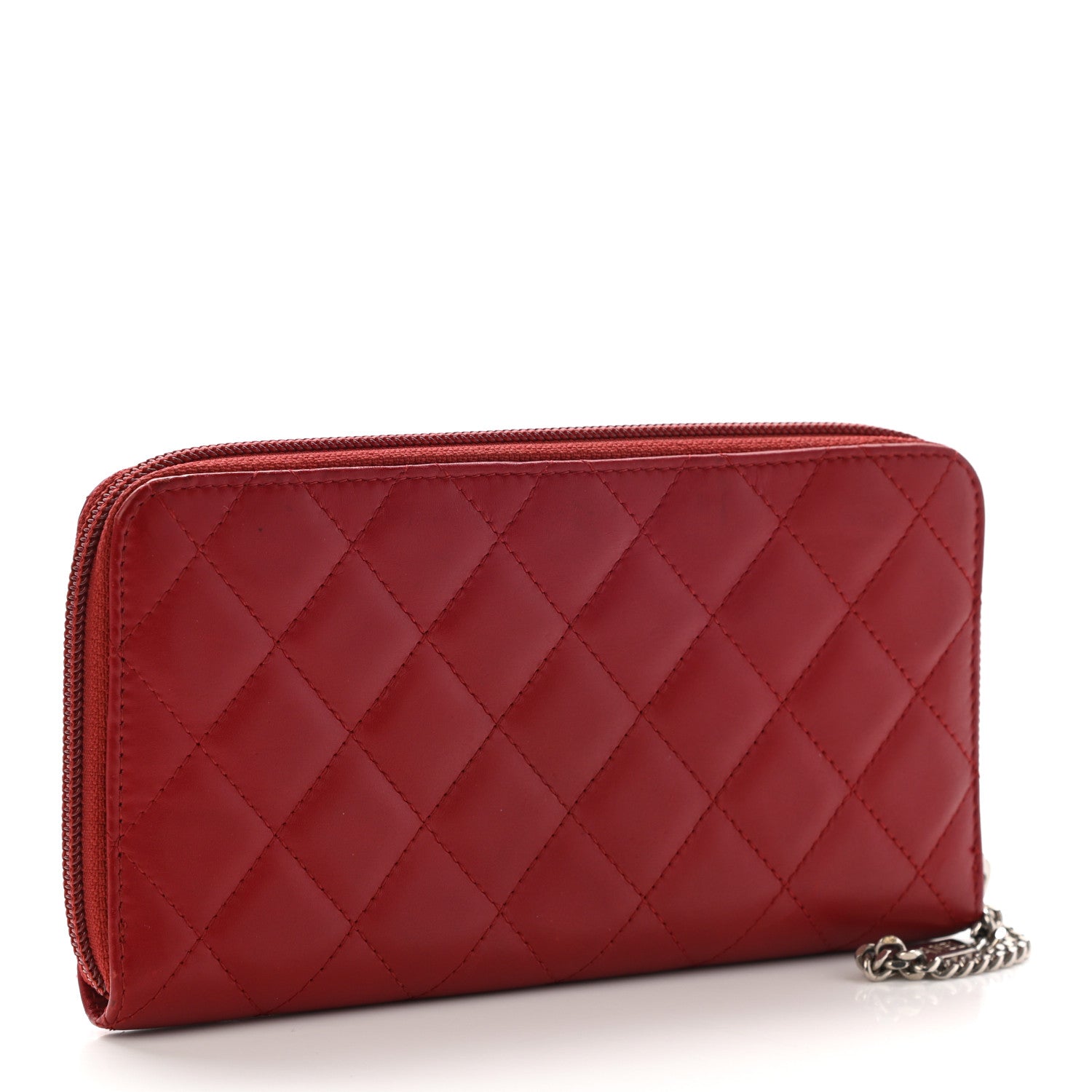 Chanel Calfskin Quilted Cambon Zip Around Organizer Wallet Red 3 of 14