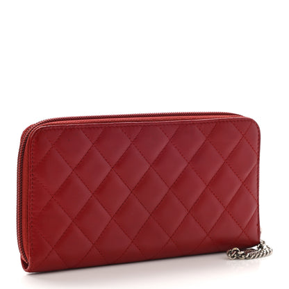 Chanel Calfskin Quilted Cambon Zip Around Organizer Wallet Red 3 of 14