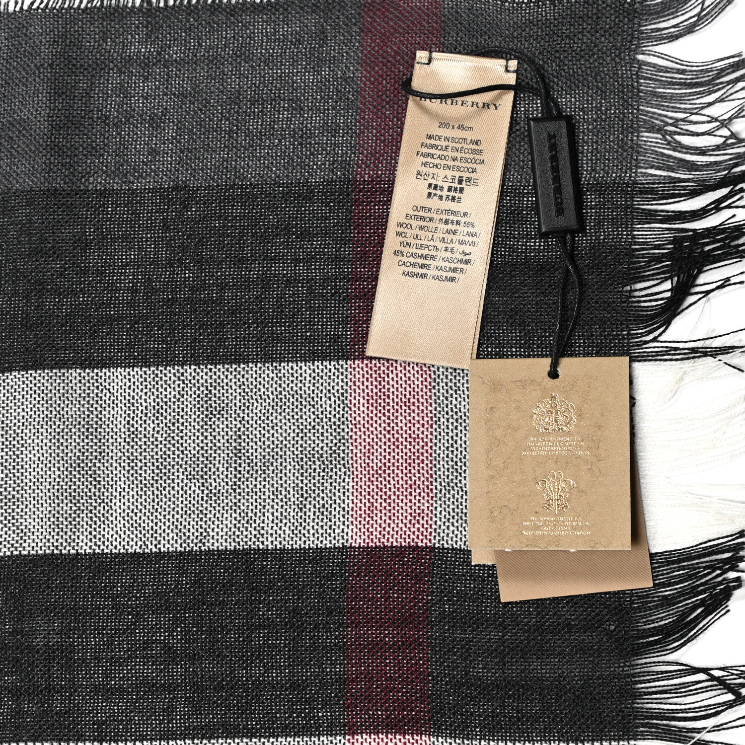 Burberry Wool Cashmere Tonal Lightweight Check Scarf Charcoal 4 of 5