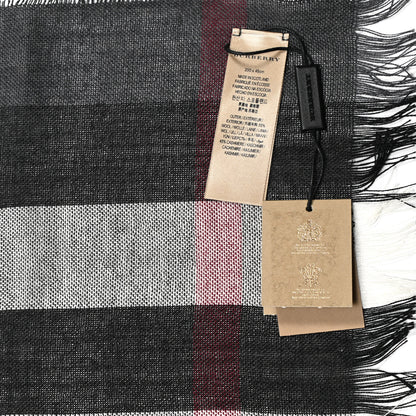 Burberry Wool Cashmere Tonal Lightweight Check Scarf Charcoal 4 of 5