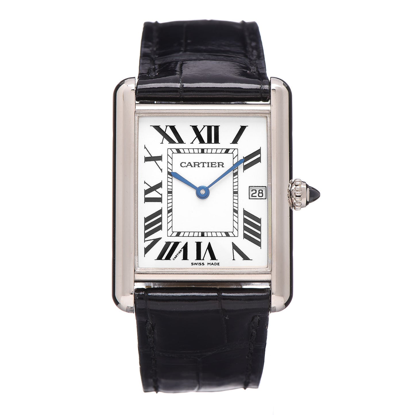 18K White Gold Alligator 26mm Tank Louis Quartz Watch