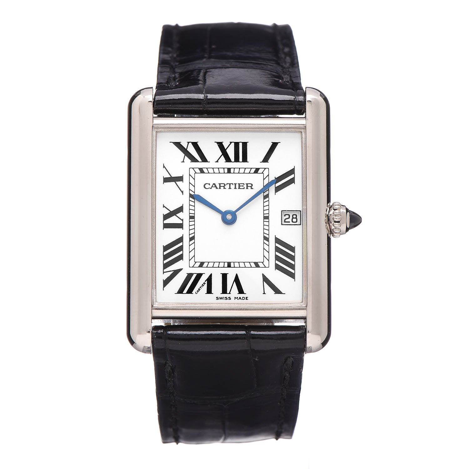 Cartier 18K White Gold Alligator 26mm Tank Louis Quartz Watch 1 of 9