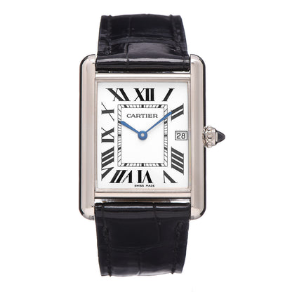 Cartier 18K White Gold Alligator 26mm Tank Louis Quartz Watch 1 of 9