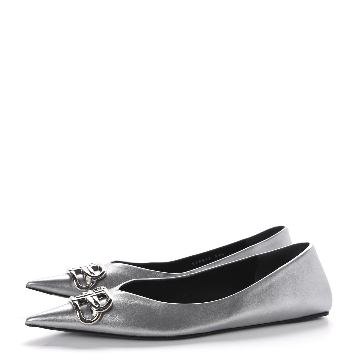 Balenciaga Metallic Calfskin BB Knife Pointy Toe Ballerina Flats 39.5 Silver Hardware 3 of 10