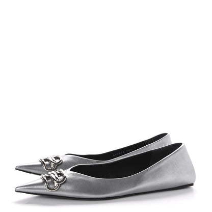 Balenciaga Metallic Calfskin BB Knife Pointy Toe Ballerina Flats 39.5 Silver Hardware 3 of 10