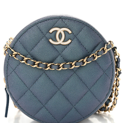 Chanel Iridescent Caviar Quilted Round Clutch With Chain Blue 8 of 10