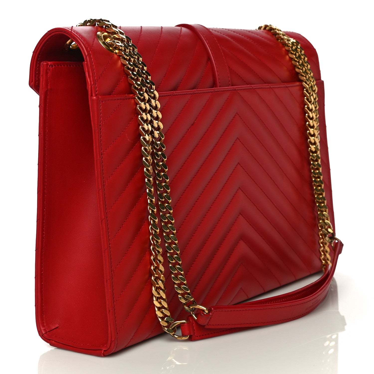 Saint Laurent Smooth Calfskin Matelasse Chevron Large Monogram Satchel Red 3 of 12