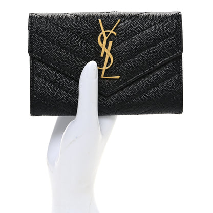 Saint Laurent Grain De Poudre Matelasse Chevron Small Monogram Envelope Wallet Black 2 of 7