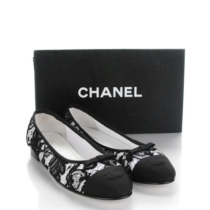 Chanel Lace Grosgrain Cap Toe CC Ballerina Flats 40.5 Black 8 of 8