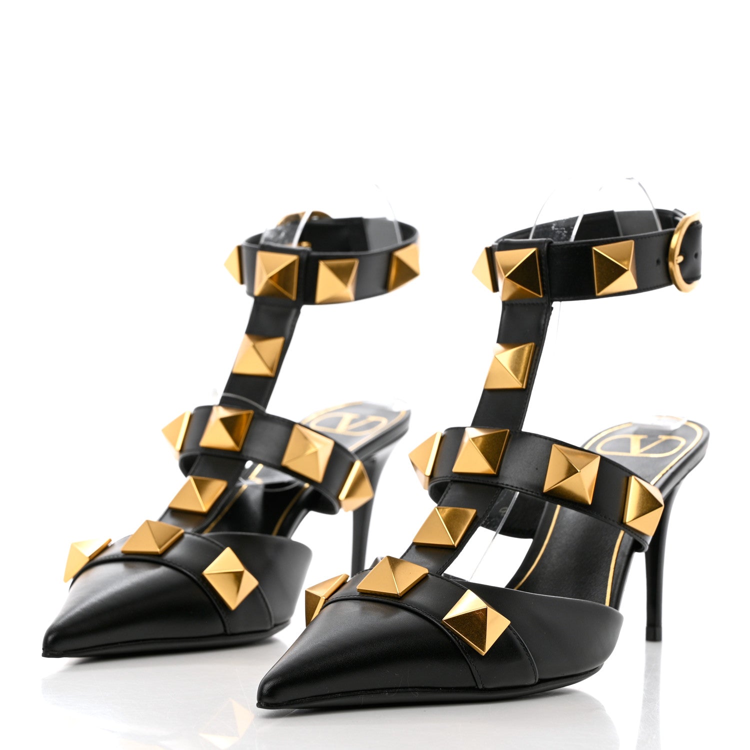 Valentino Garavani Calfskin Roman Stud Ankle Strap 80mm Pumps 38 Black 3 of 9